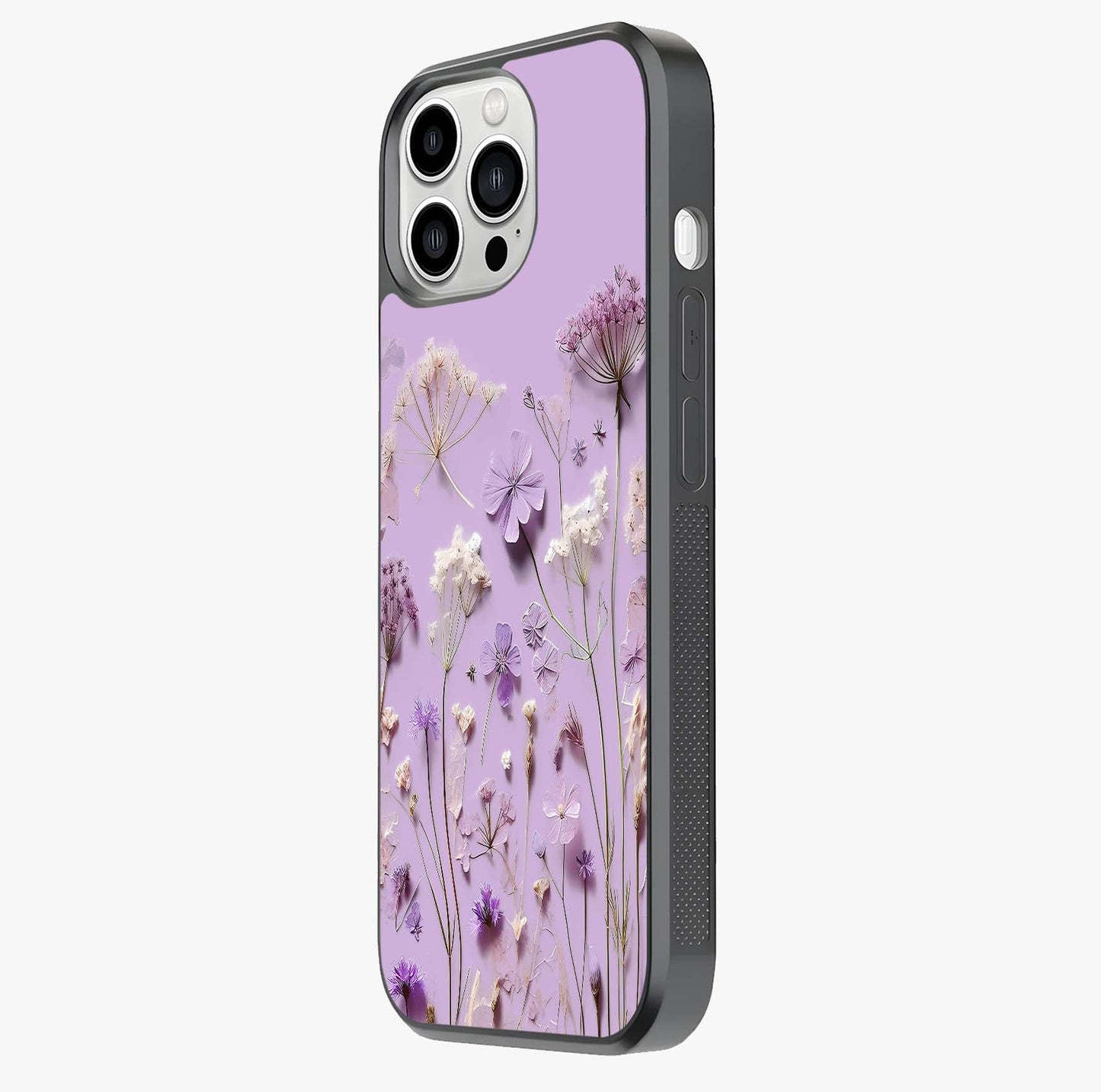 Lavender Blossom Dream Glass Case photographed in natural light showing reflective finish and design depth.