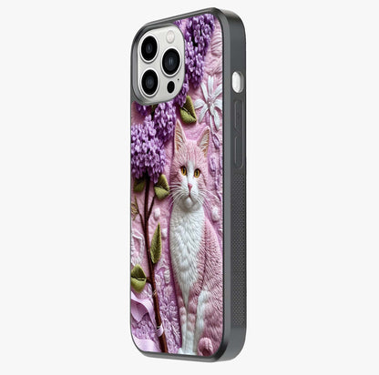 Lavender Cat Whimsy Glass Case photographed in natural light showing reflective finish and design depth.