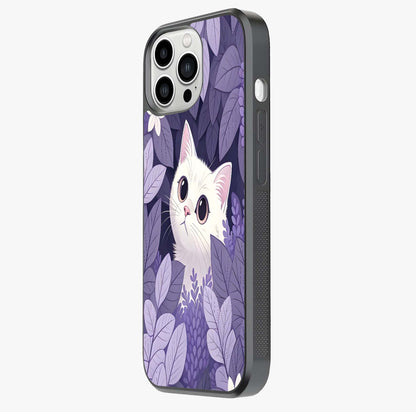 Lilac Hide Peek Cat Glass Case photographed in natural light showing reflective finish and design depth.