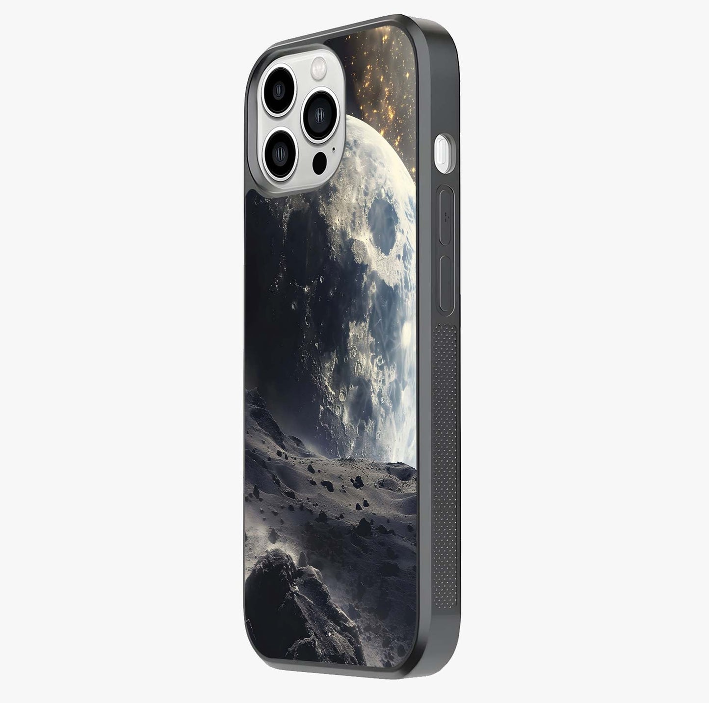 Lunar Horizon Glow Glass Case photographed in natural light showing reflective finish and design depth.