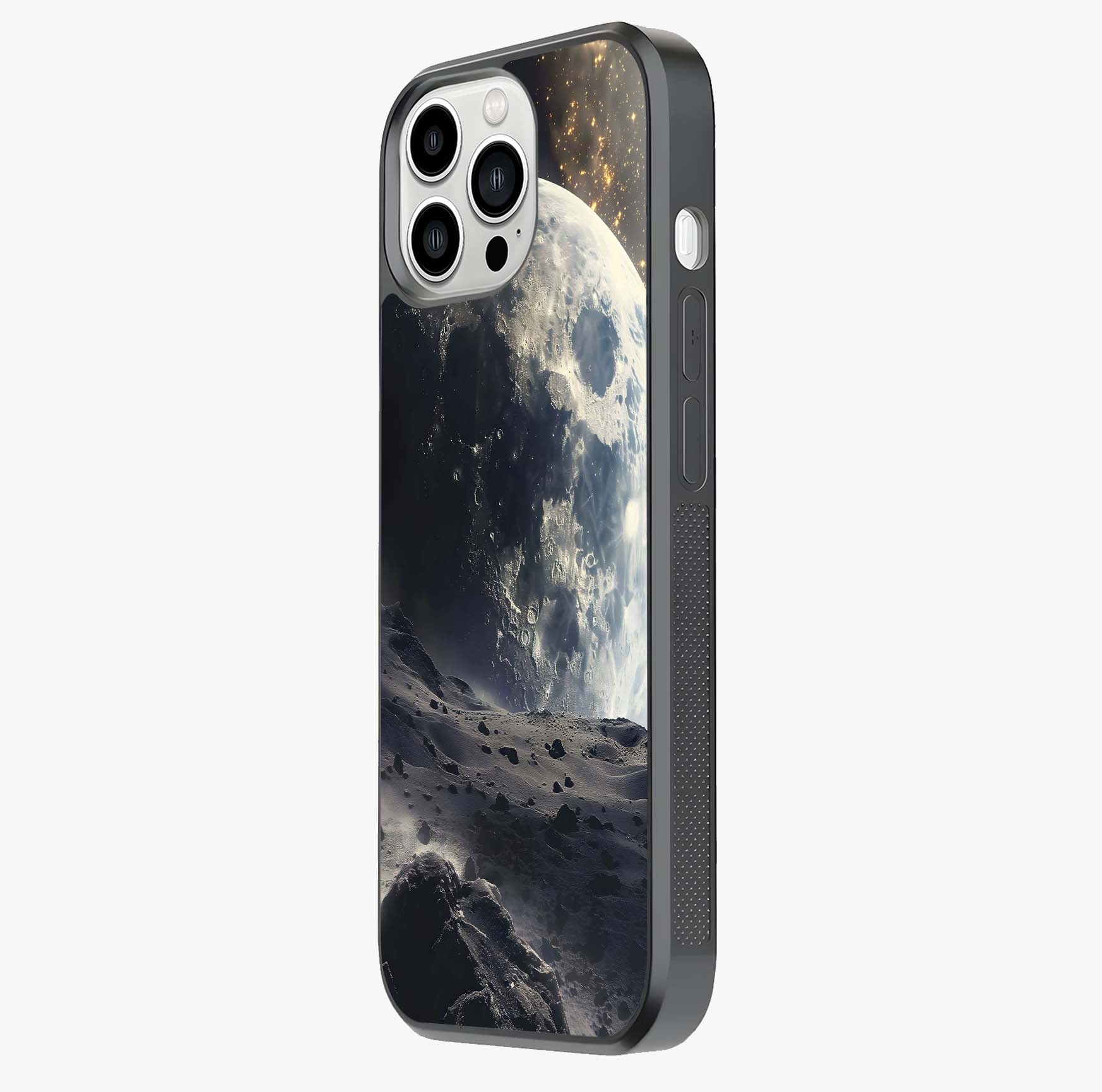 Lunar Horizon Glow Glass Case photographed in natural light showing reflective finish and design depth.
