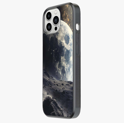 Lunar Horizon Glow Glass Case photographed in natural light showing reflective finish and design depth.