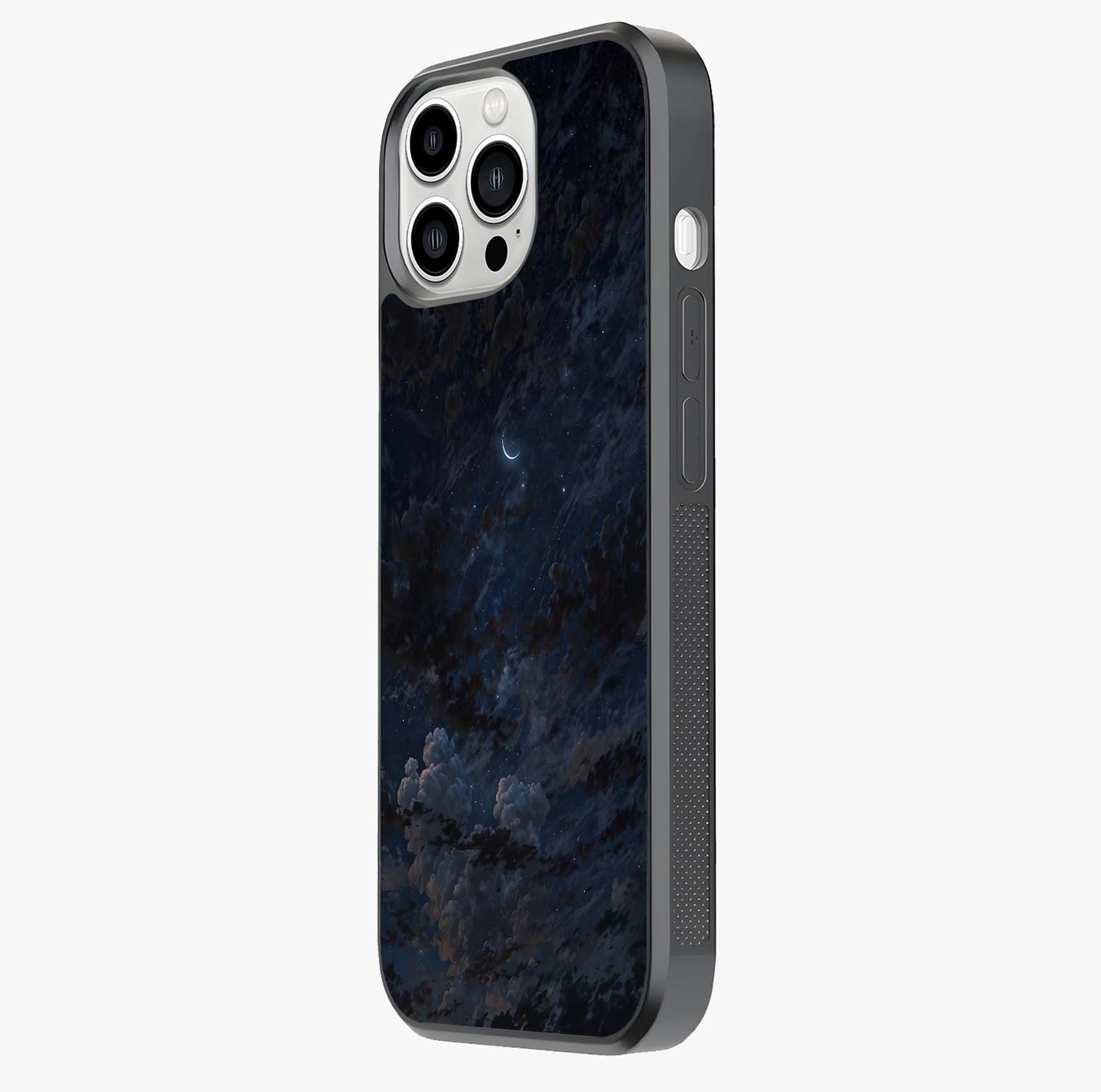 Lunar Veil Silence Glass Case photographed in natural light showing reflective finish and design depth.