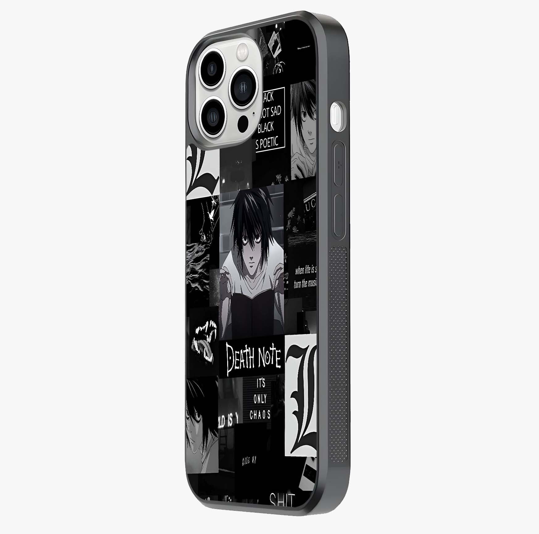 Midnight Chaos Mind Glass Case photographed in natural light showing reflective finish and design depth.