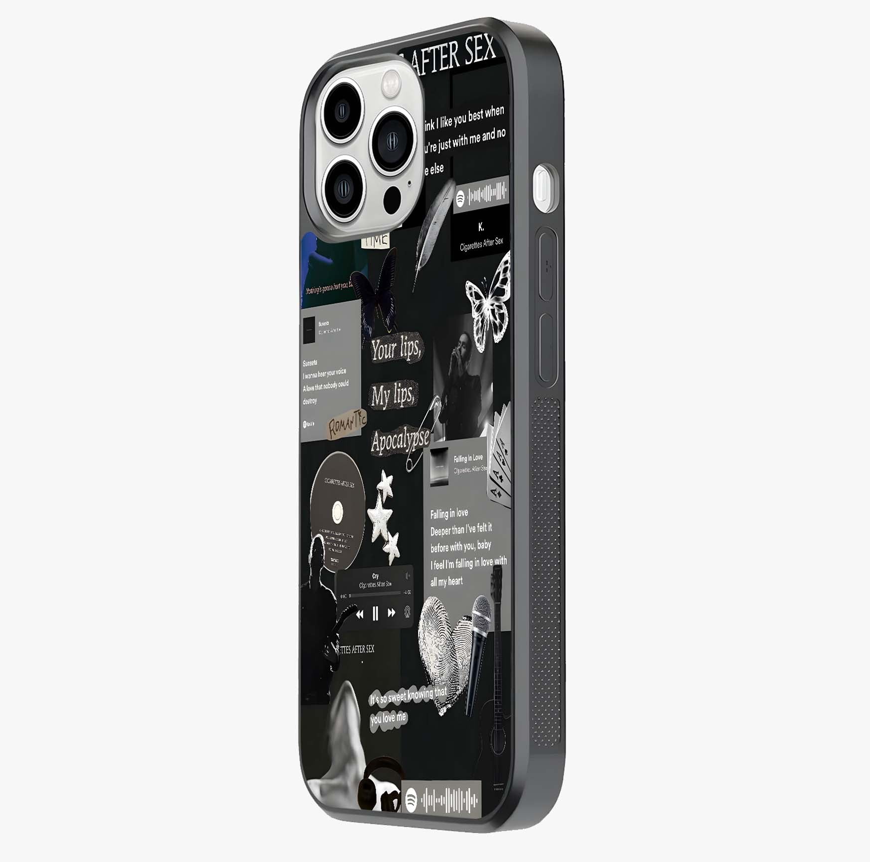 Midnight Love Echo Glass Case photographed in natural light showing reflective finish and design depth.
