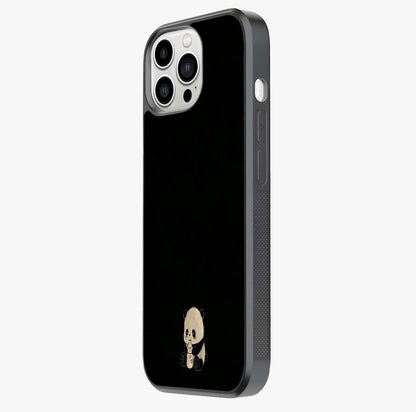 Midnight Panda Love Glass Case photographed in natural light showing reflective finish and design depth.