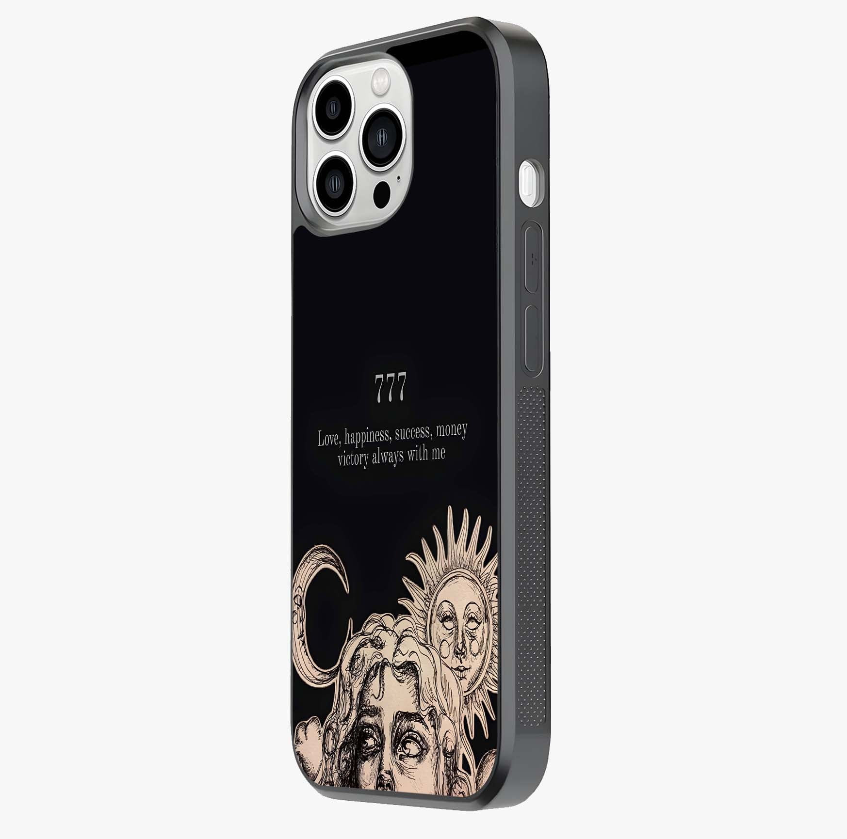 Mystic Victory Aura Glass Case photographed in natural light showing reflective finish and design depth.
