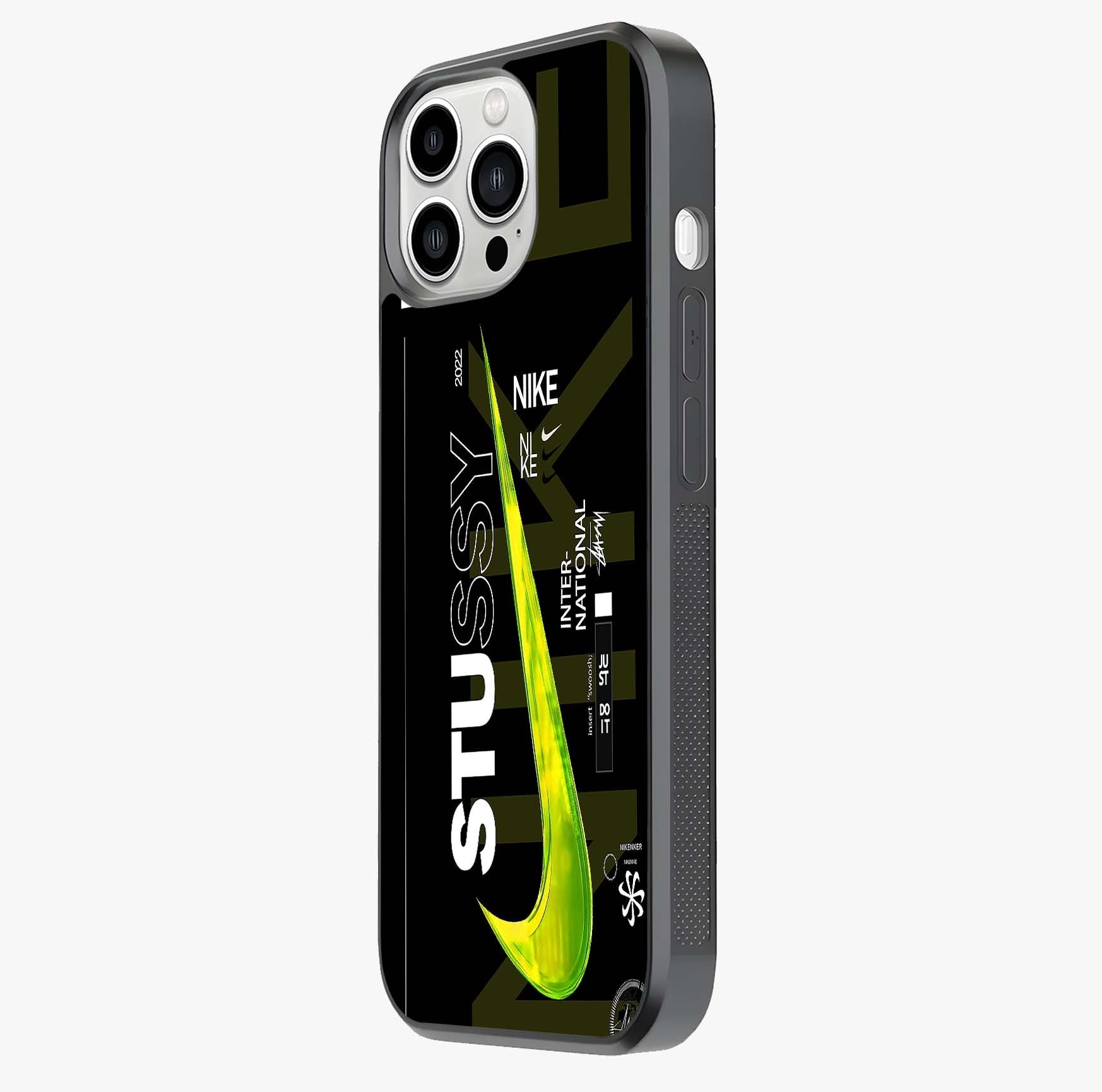 Neon Street Edition Glass Case photographed in natural light showing reflective finish and design depth.
