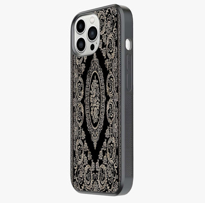 Noir Bloom Elegance Glass Case photographed in natural light showing reflective finish and design depth.