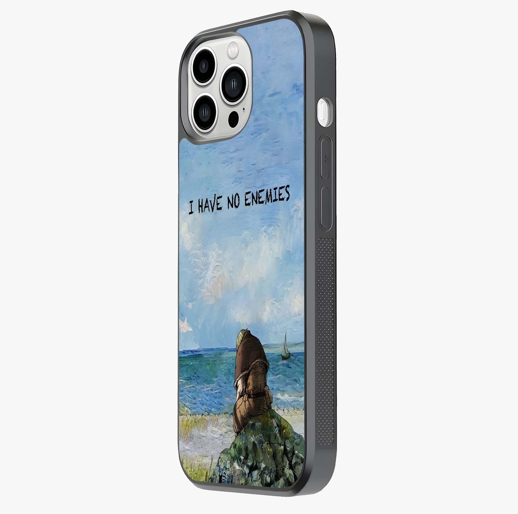 Peace Beyond War Glass Case photographed in natural light showing reflective finish and design depth.