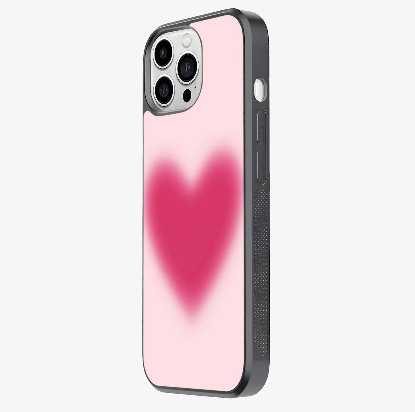 Pink Aura Heart Glass Case photographed in natural light showing reflective finish and design depth.