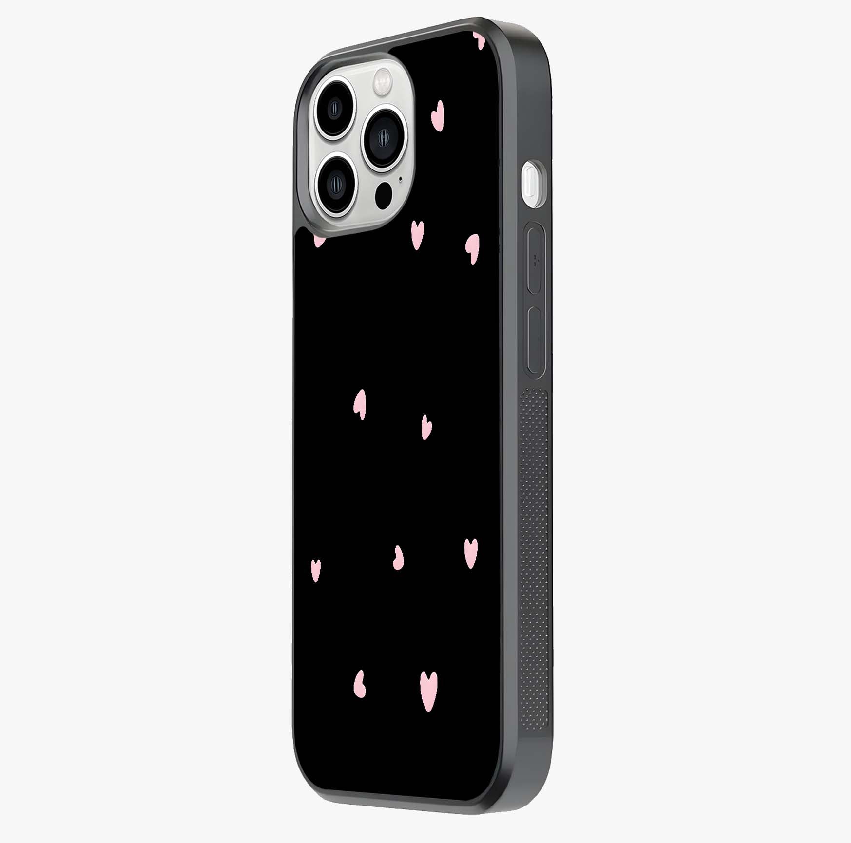 Pink Love Drops Glass Case photographed in natural light showing reflective finish and design depth.