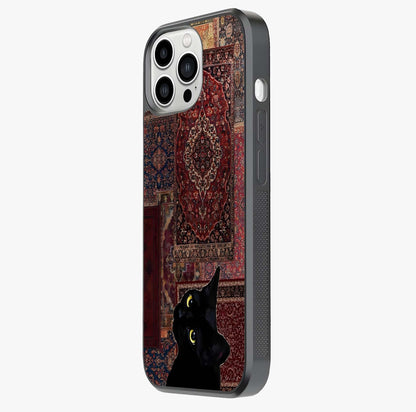 Regal Magic Cat Apple Glass Case photographed in natural light showing reflective finish and design depth.