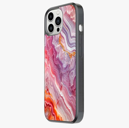Rose Quartz Marble Glass Case photographed in natural light showing reflective finish and design depth.