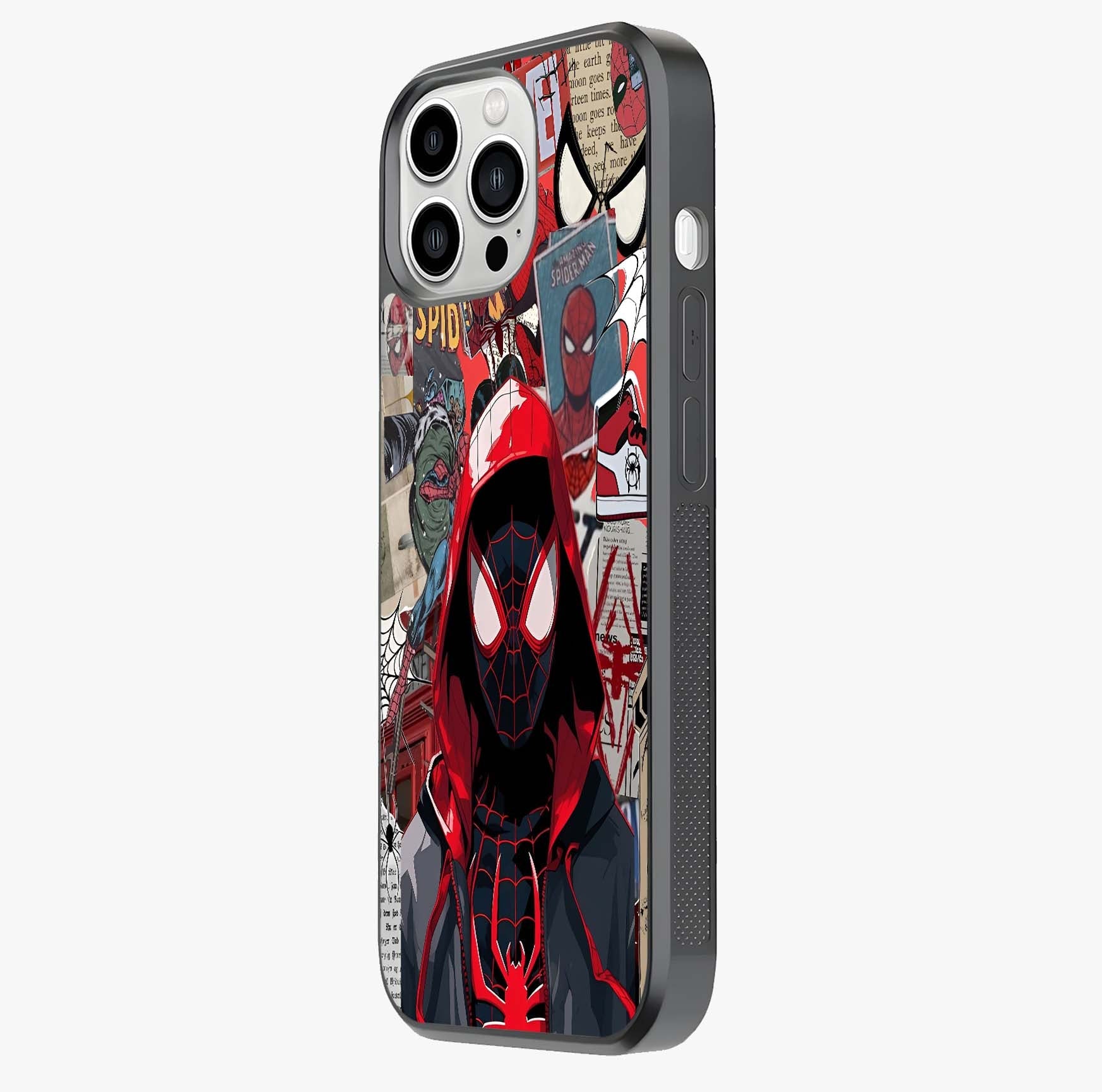 Spider Collage Street Glass Case photographed in natural light showing reflective finish and design depth.