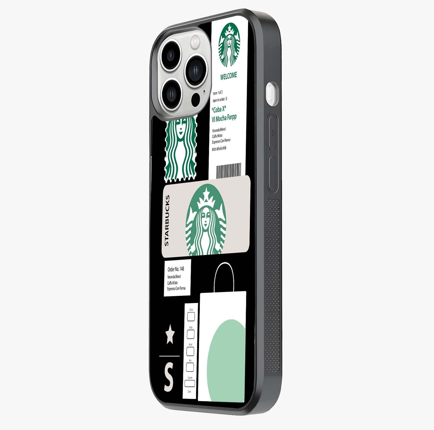 Starbucks Mocha Glass Case photographed in natural light showing reflective finish and design depth.