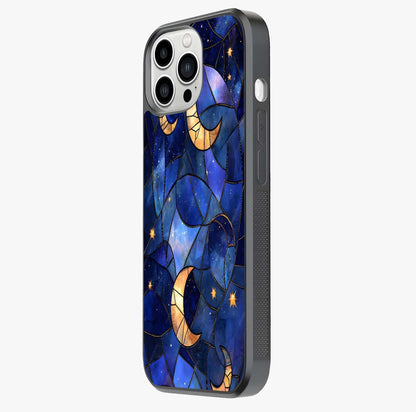 Starlit Sky Tapestry Glass Case photographed in natural light showing reflective finish and design depth.