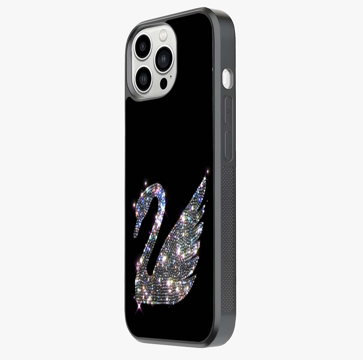 Starlit Swan Grace Glass Case photographed in natural light showing reflective finish and design depth.
