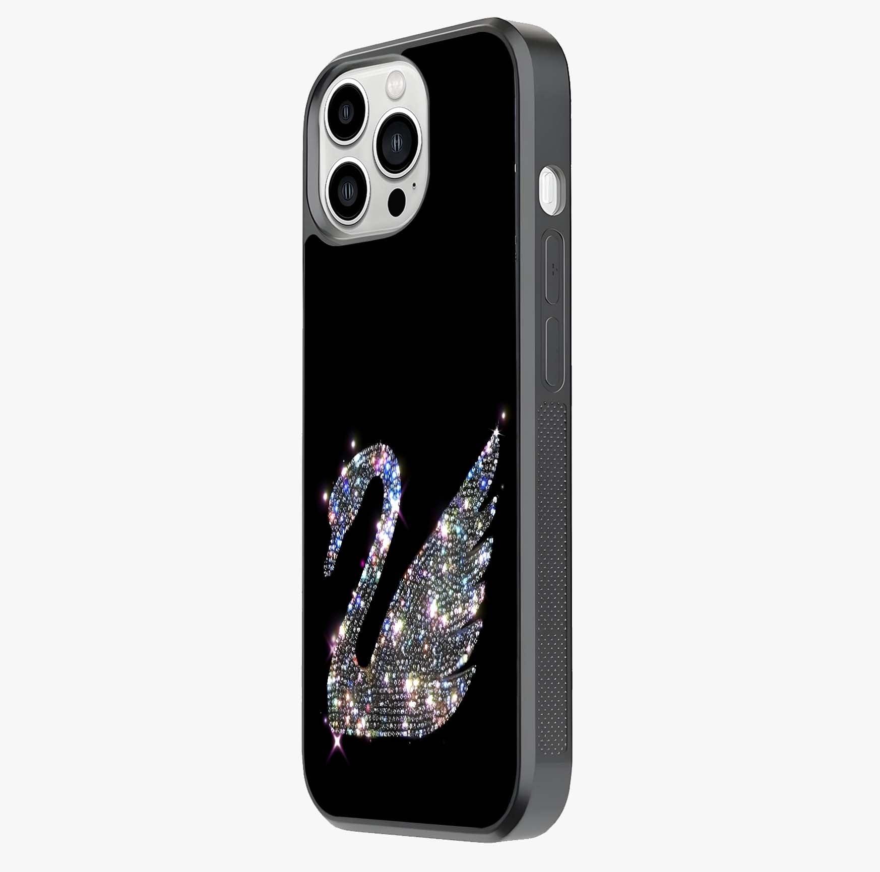 Starlit Swan Grace Glass Case photographed in natural light showing reflective finish and design depth.
