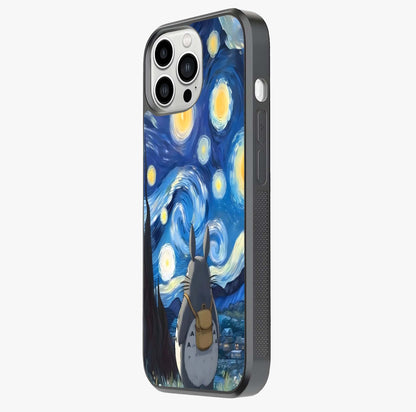 Totoro In Van Gogh Art Glass Case photographed in natural light showing reflective finish and design depth.
