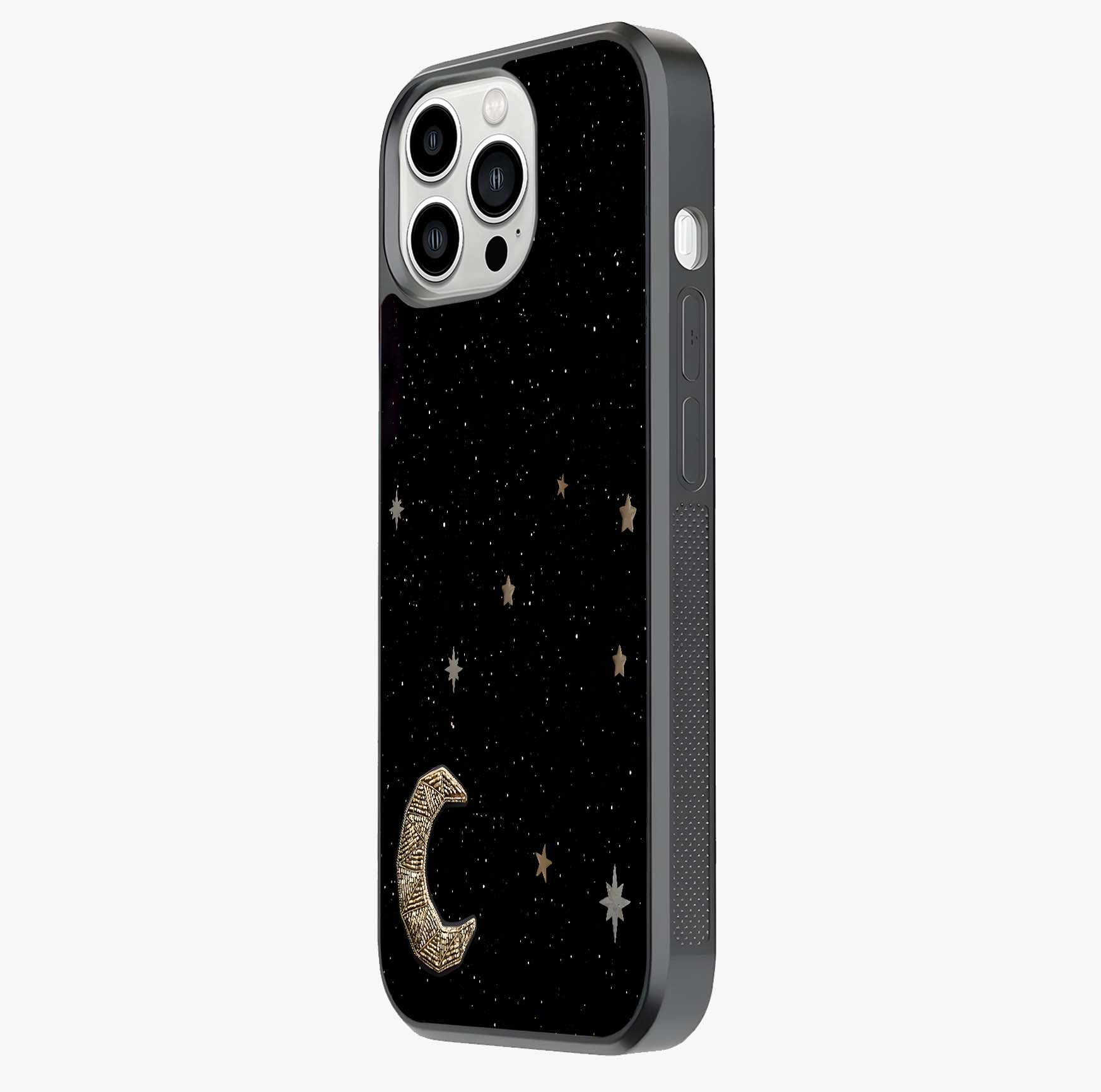 Twinkle Star With Half Moon Glass Case photographed in natural light showing reflective finish and design depth.