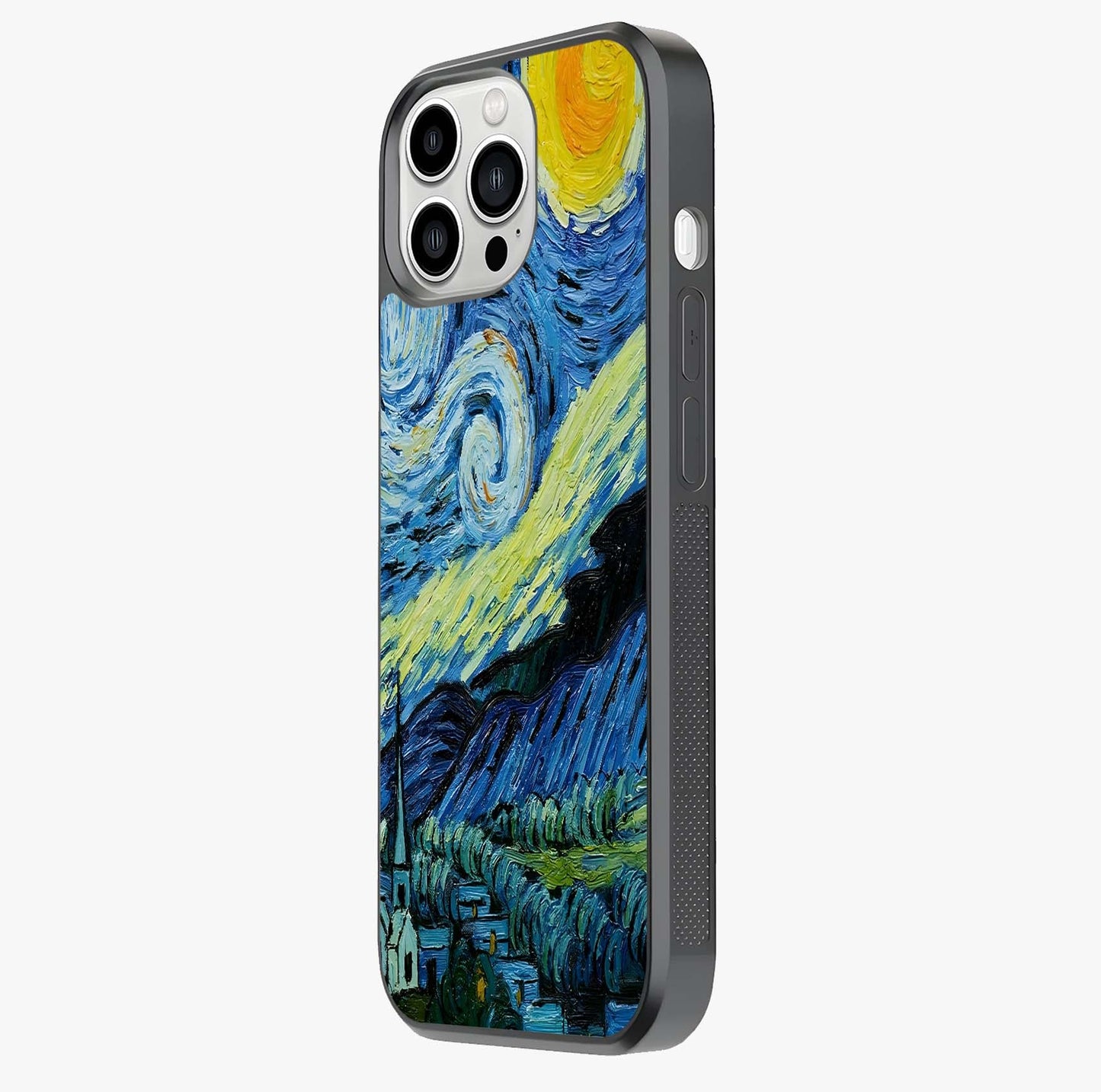 Van Gogh Art Glass Case photographed in natural light showing reflective finish and design depth.