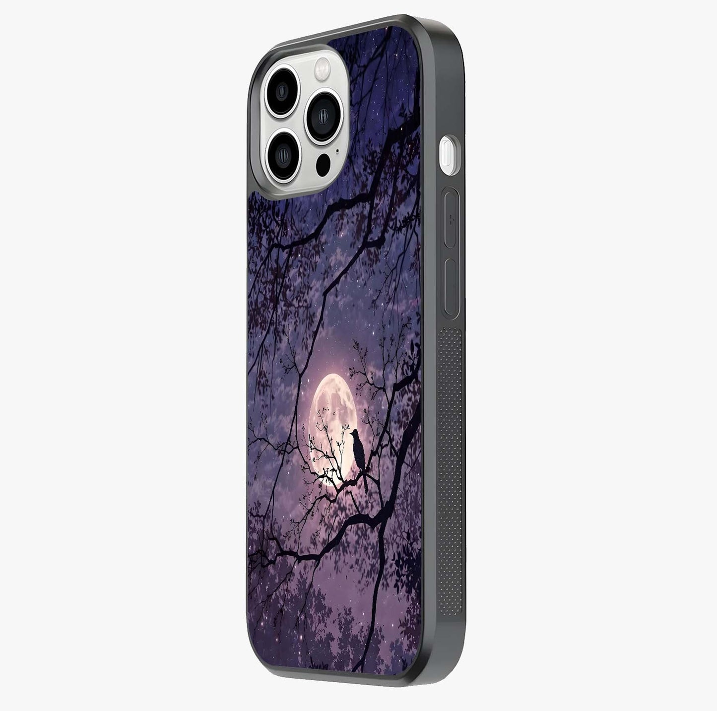 Whispering Moon Silence Glass Case photographed in natural light showing reflective finish and design depth.