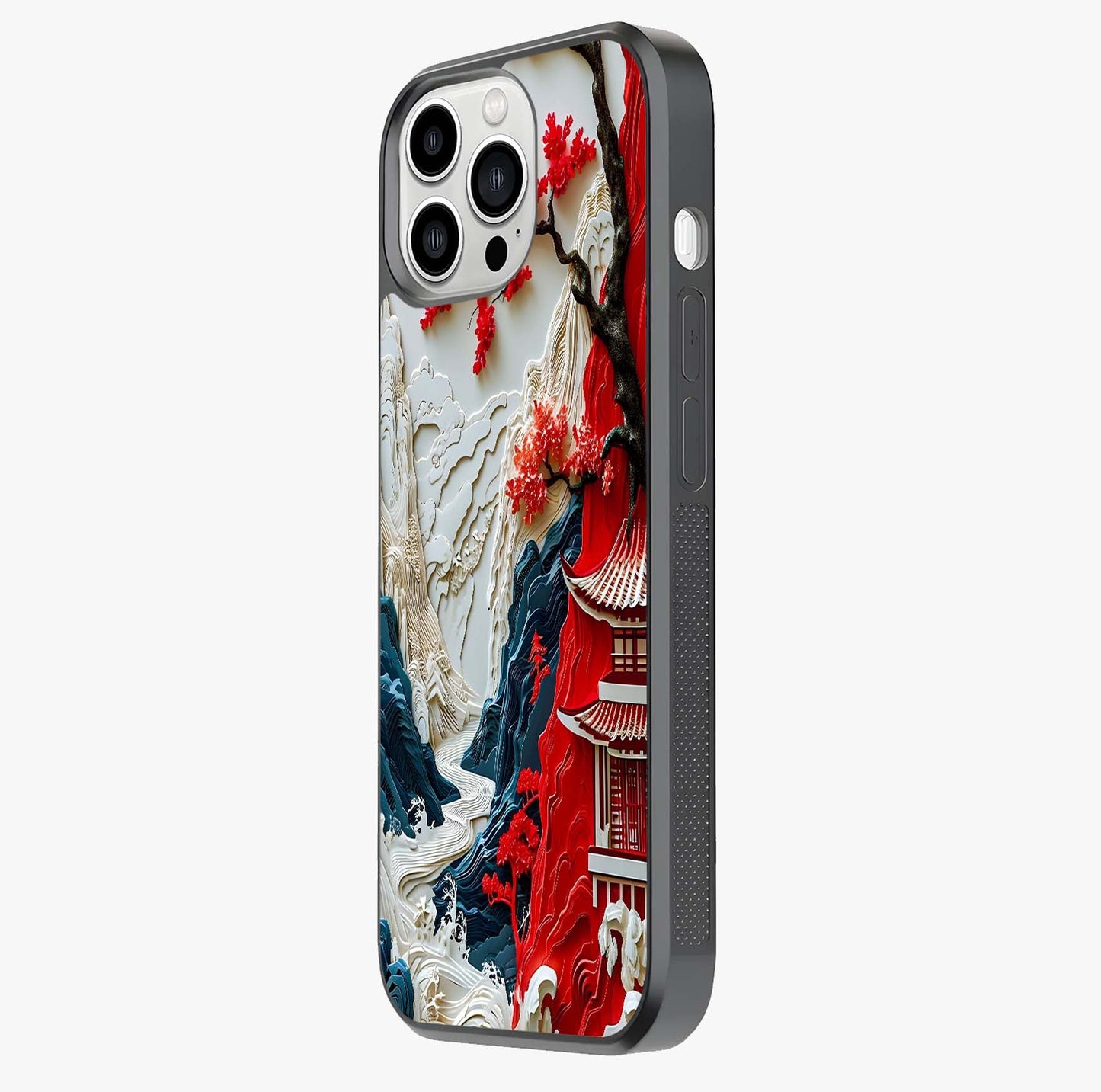 Whispers Of Sakura Waves Glass Case photographed in natural light showing reflective finish and design depth.