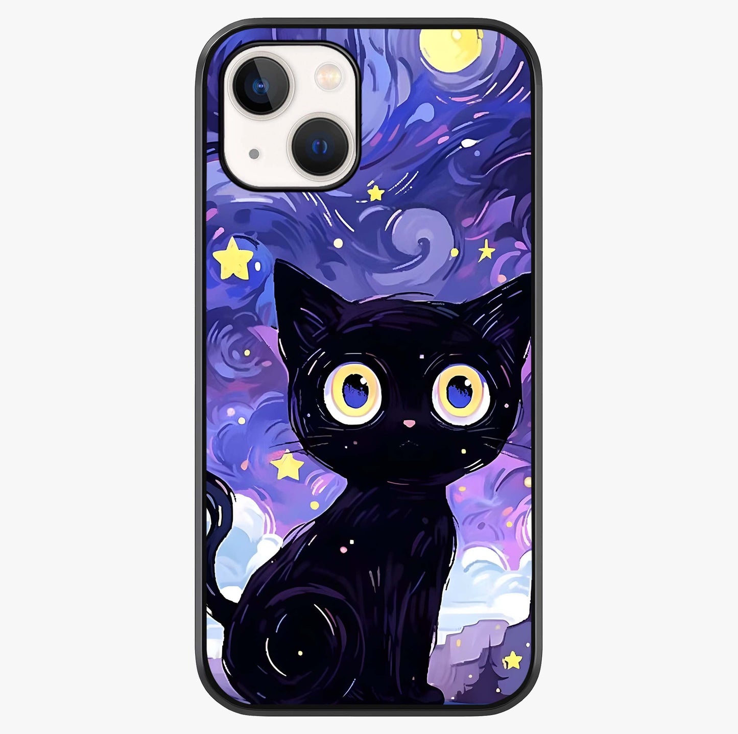 Abstract Cat Art Glass Case showing full back design in clean flat view with glossy glass finish.