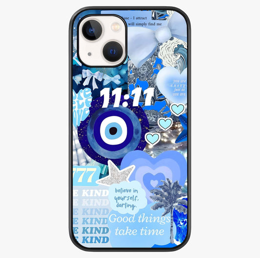 Aesthetic Be Kind Eye Glass Case showing full back design in clean flat view with glossy glass finish.