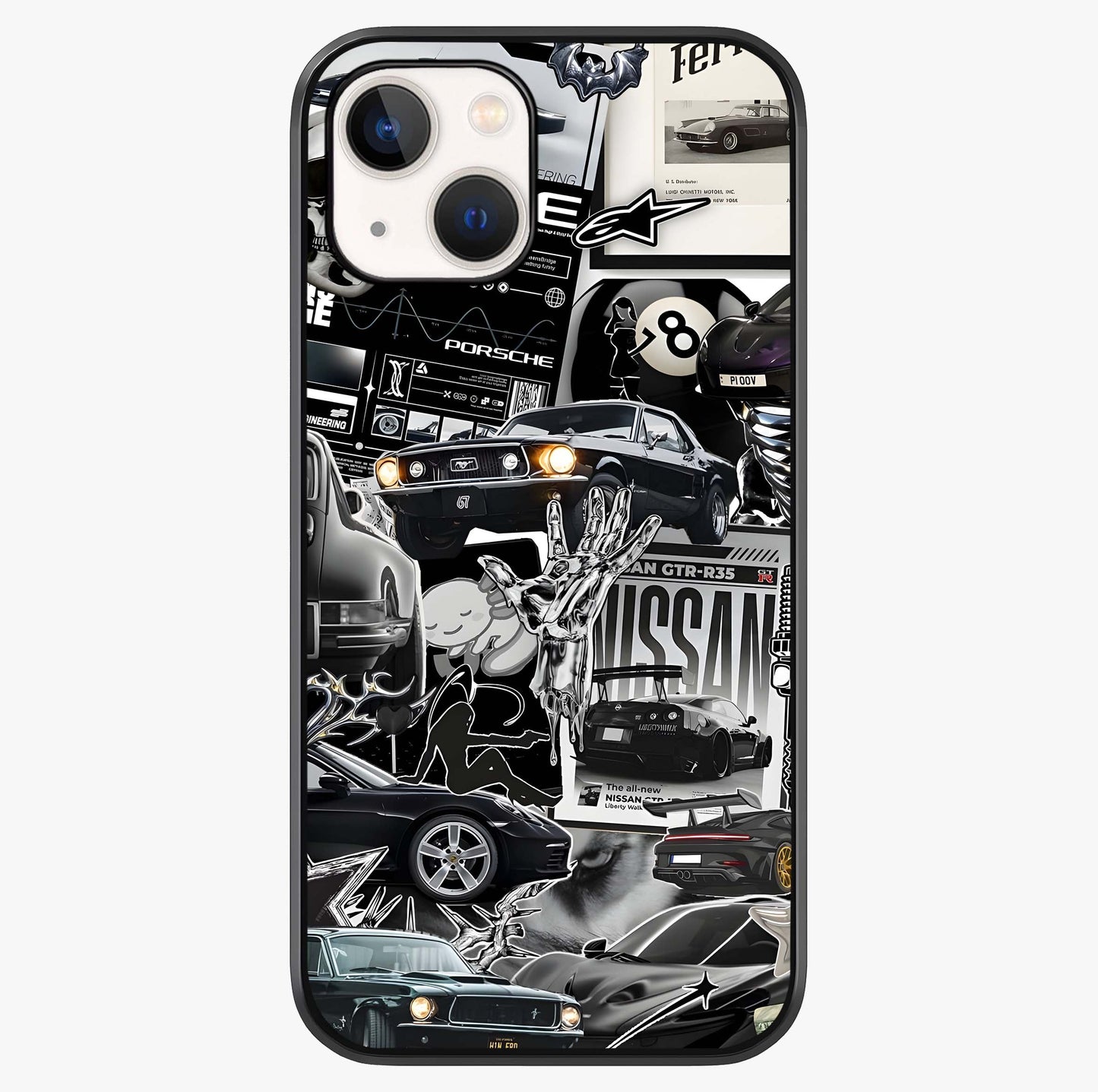 Aesthetic Dark Love Glass Case showing full back design in clean flat view with glossy glass finish.
