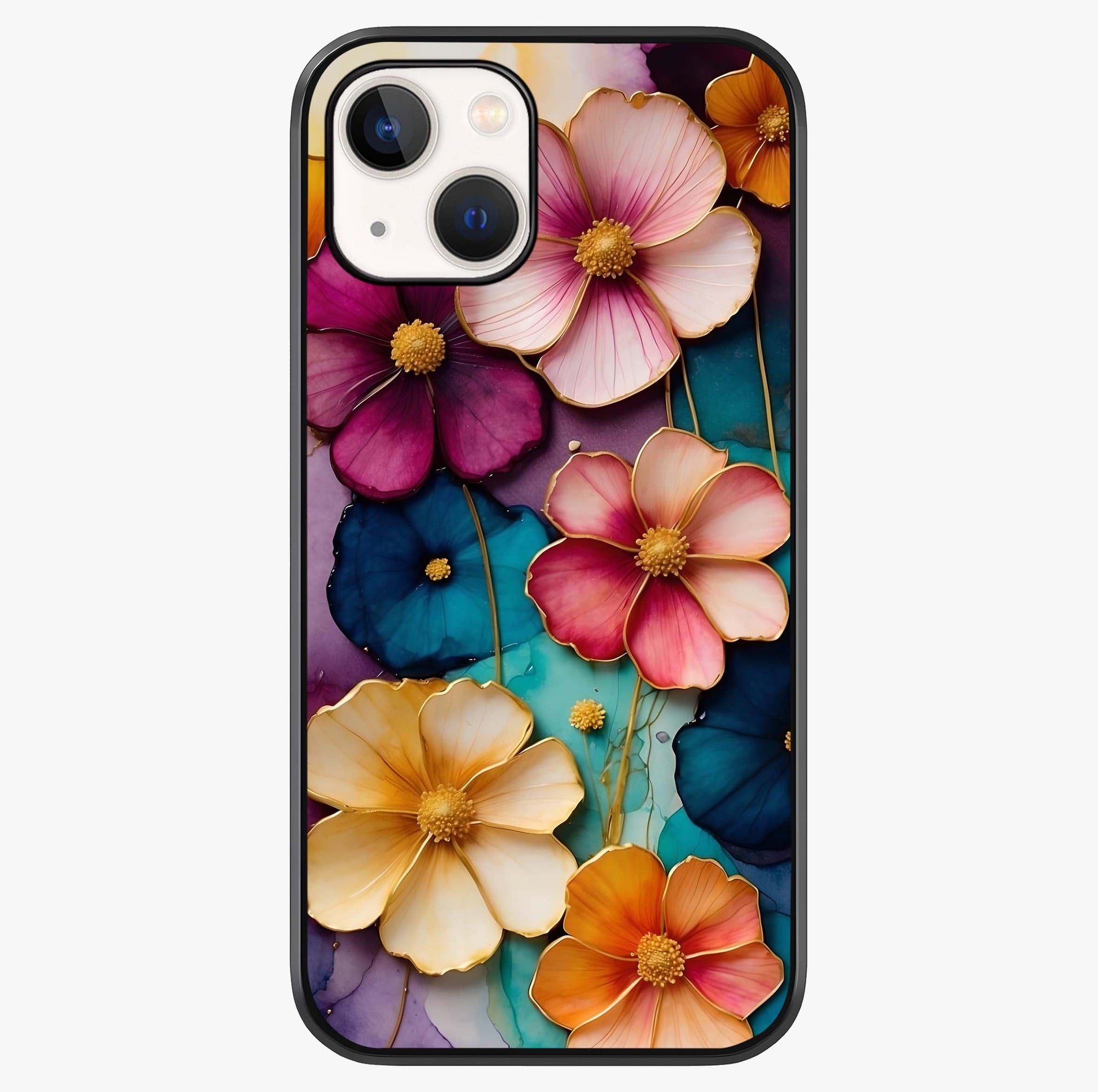 Artlyn Grace Flower Pattern Glass Case showing full back design in clean flat view with glossy glass finish.