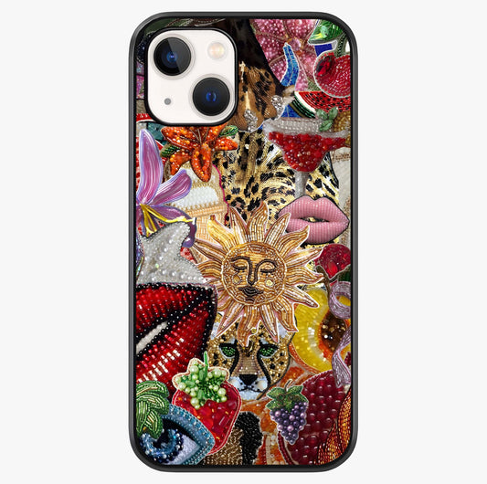 Beaded Fashion Jungle Glass Case showing full back design in clean flat view with glossy glass finish.
