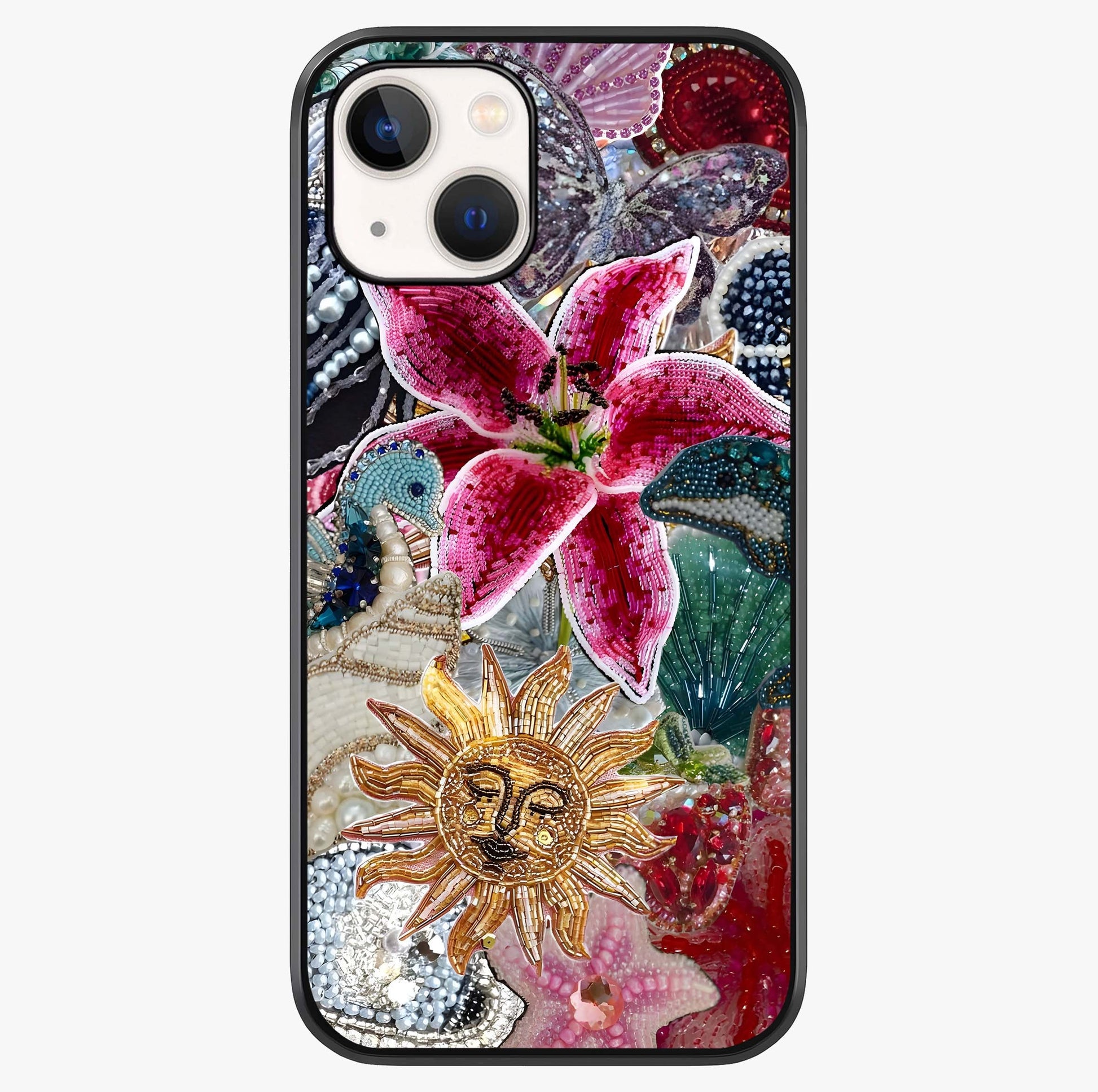 Beaded Garden Fantasy Glass Case showing full back design in clean flat view with glossy glass finish.