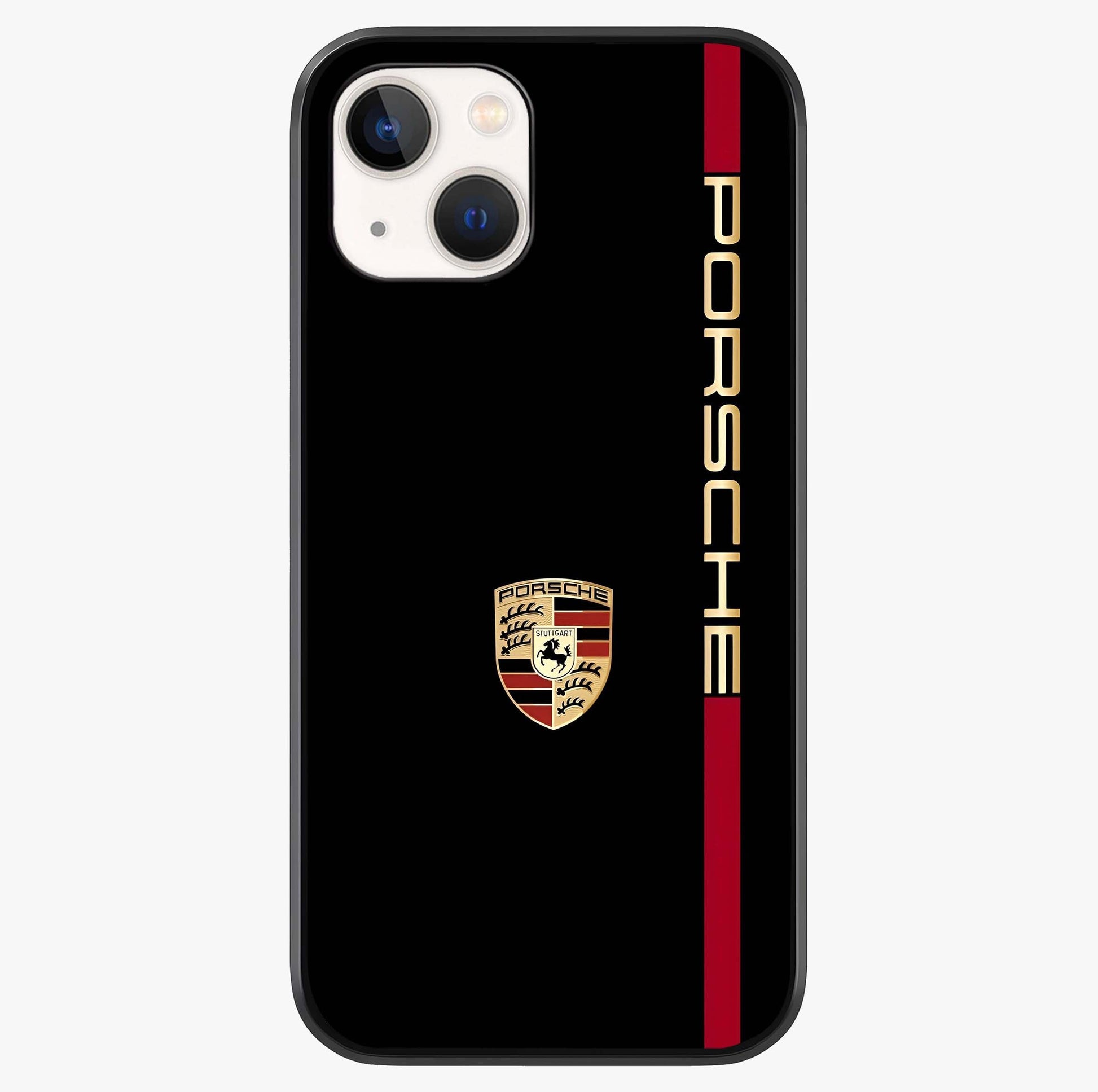 Black Minimal Porsche Glass Case showing full back design in clean flat view with glossy glass finish.
