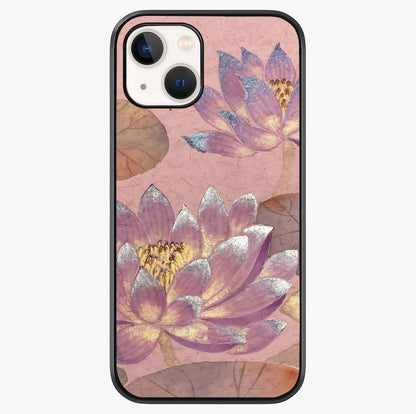 Blossom Mist Lotus Glass Case showing full back design in clean flat view with glossy glass finish.