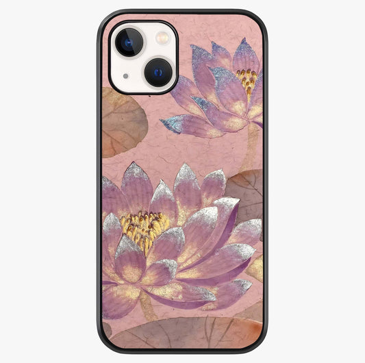 Blossom Mist Lotus Glass Case showing full back design in clean flat view with glossy glass finish.