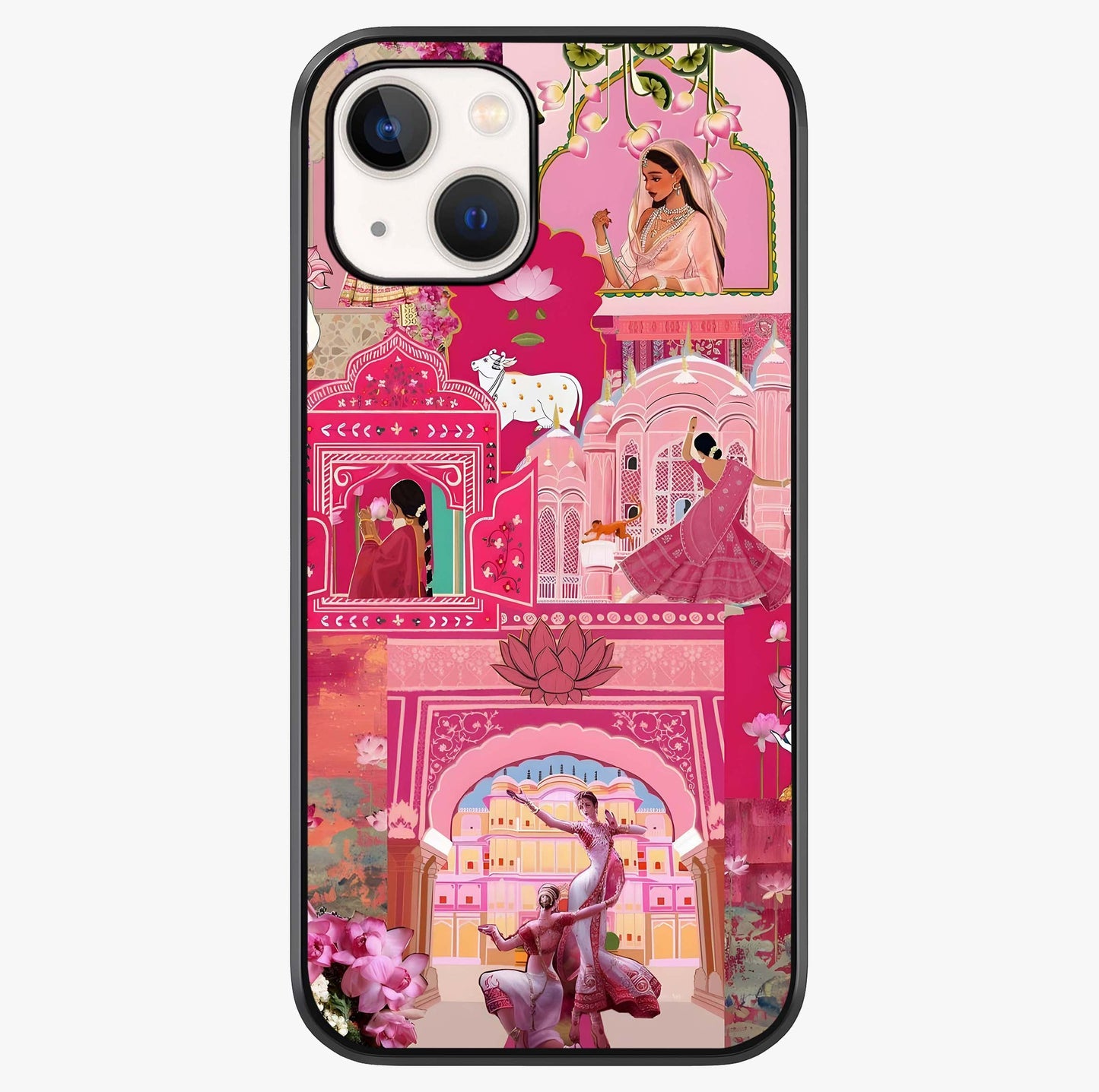 Blossoms Of Rajasthan Glass Case showing full back design in clean flat view with glossy glass finish.