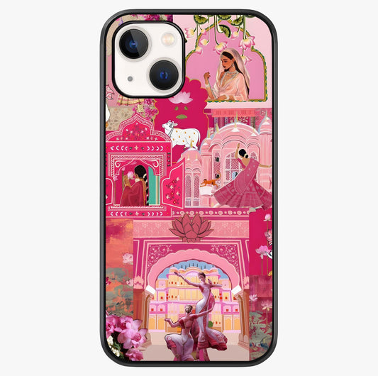 Blossoms Of Rajasthan Glass Case showing full back design in clean flat view with glossy glass finish.