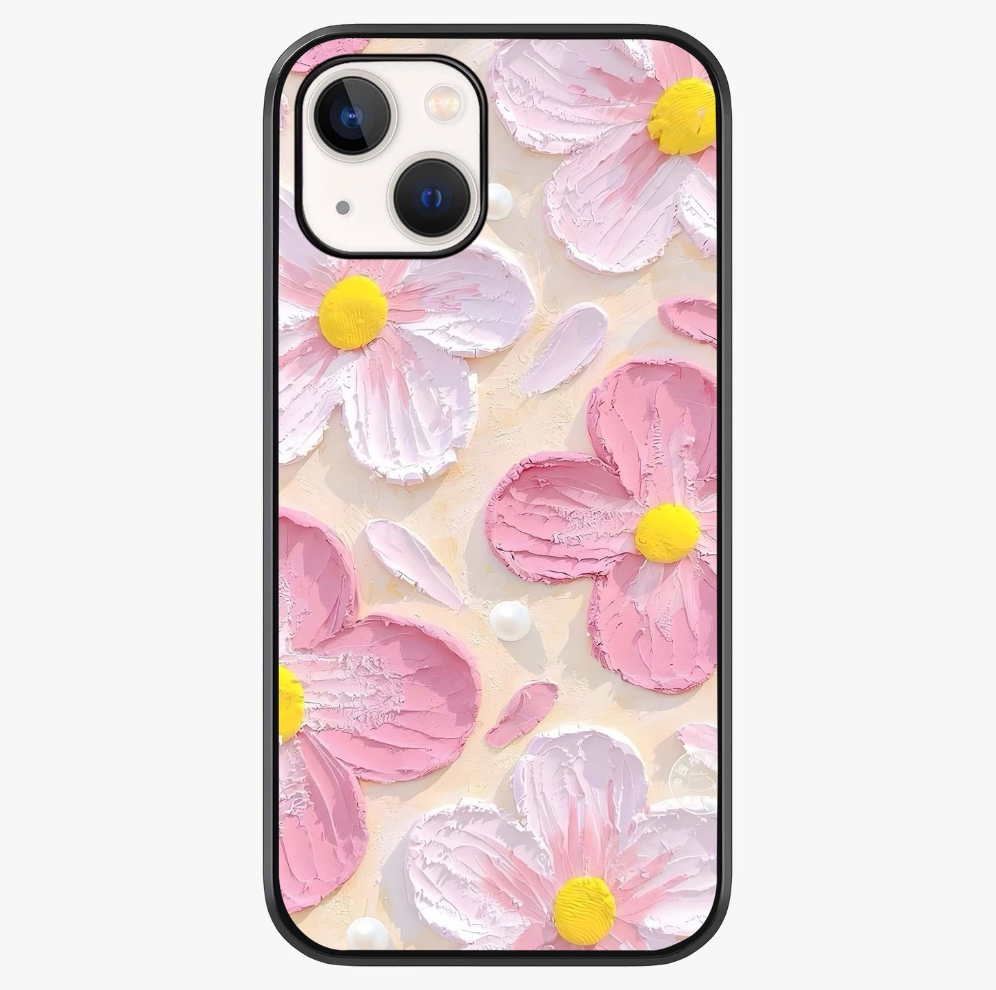 Blush Bloom Texture Glass Case showing full back design in clean flat view with glossy glass finish.