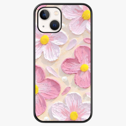 Blush Bloom Texture Glass Case showing full back design in clean flat view with glossy glass finish.