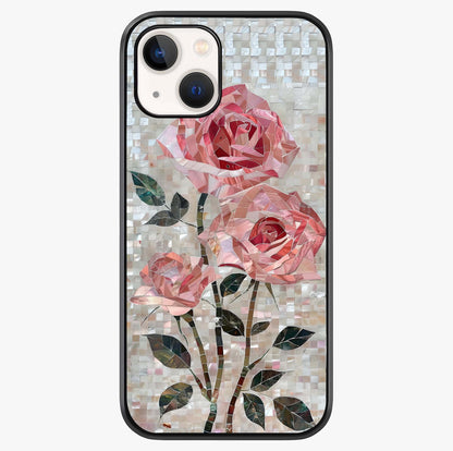 Blush Mosaic Bloom Glass Case showing full back design in clean flat view with glossy glass finish.