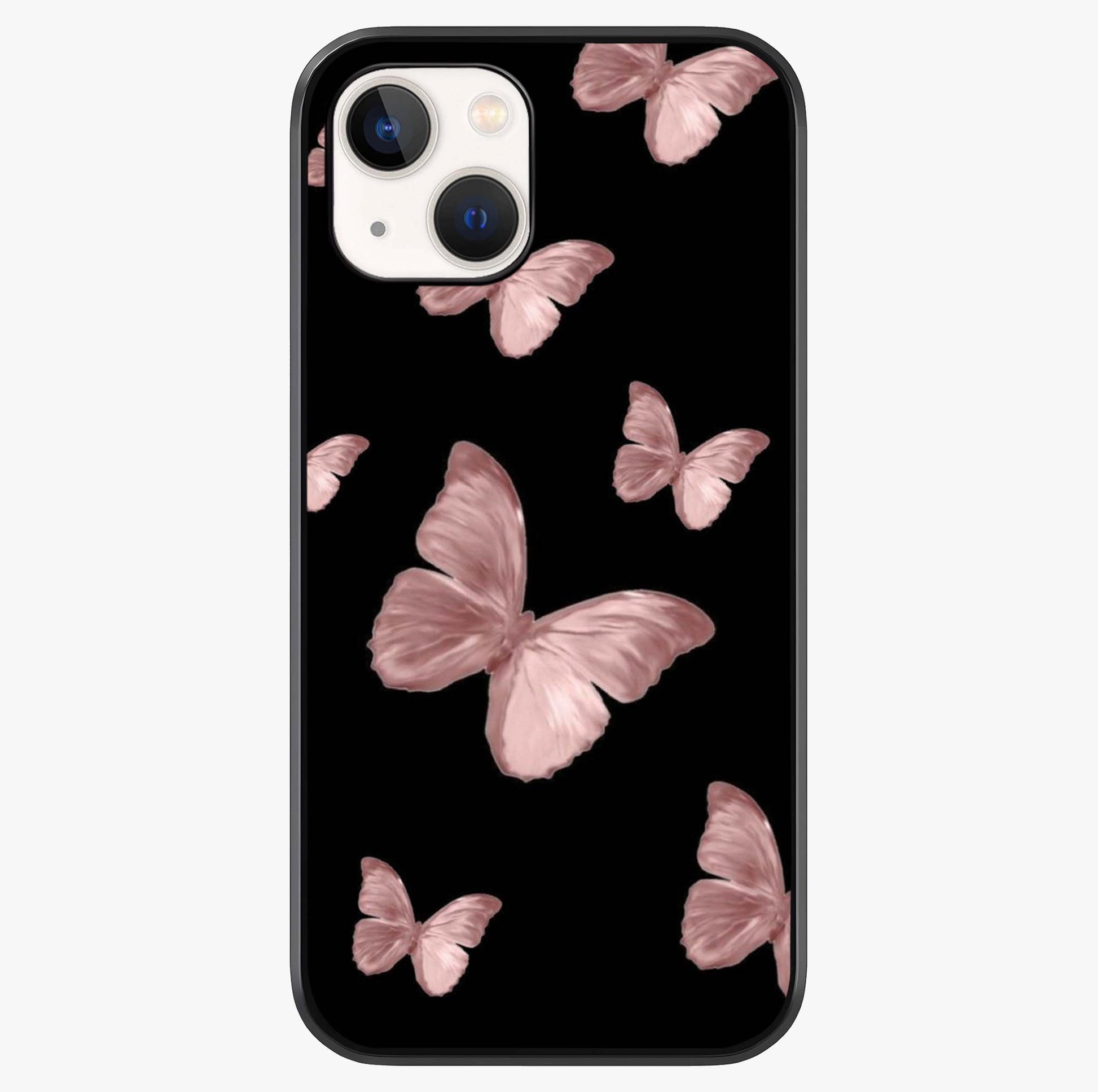 Butterfly Pattern Glass Case showing full back design in clean flat view with glossy glass finish.