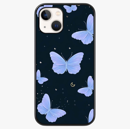 Butterfly With Stars Pattern Glass Case showing full back design in clean flat view with glossy glass finish.