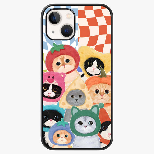 Cats In Fruits Glass Case showing full back design in clean flat view with glossy glass finish.