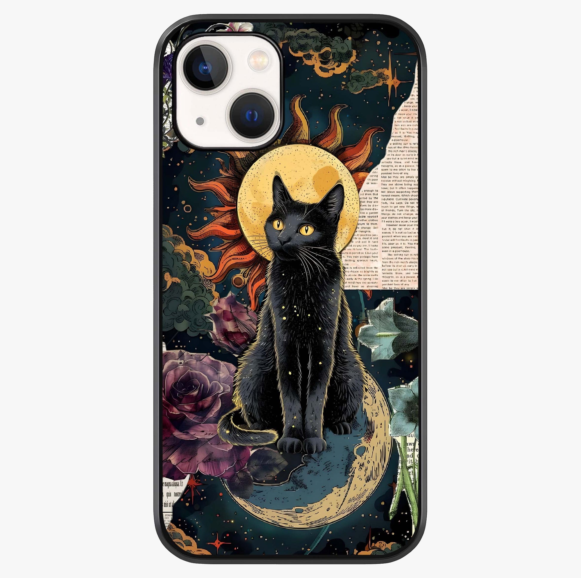 Celestial Black Cat Glass Case showing full back design in clean flat view with glossy glass finish.