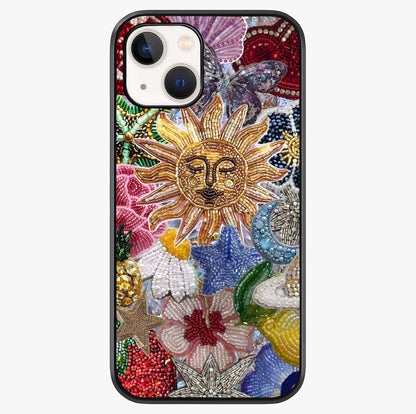 Celestial Floral And Playful Glass Case showing full back design in clean flat view with glossy glass finish.