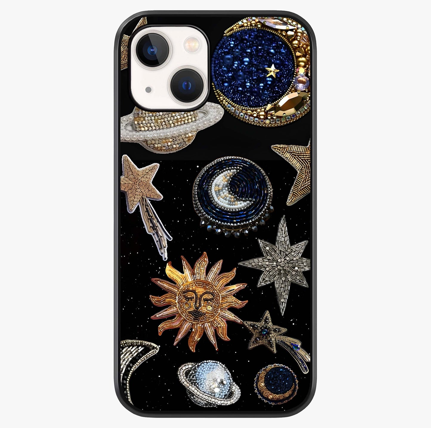 Celestial Gem Constellations Glass Case showing full back design in clean flat view with glossy glass finish.