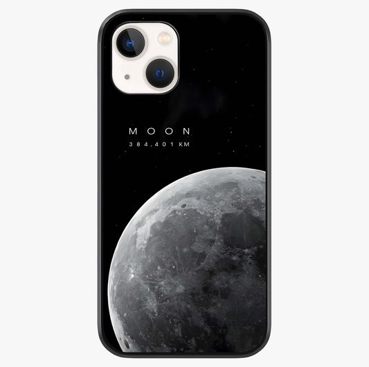 Cosmic Moon Glow Glass Case showing full back design in clean flat view with glossy glass finish.