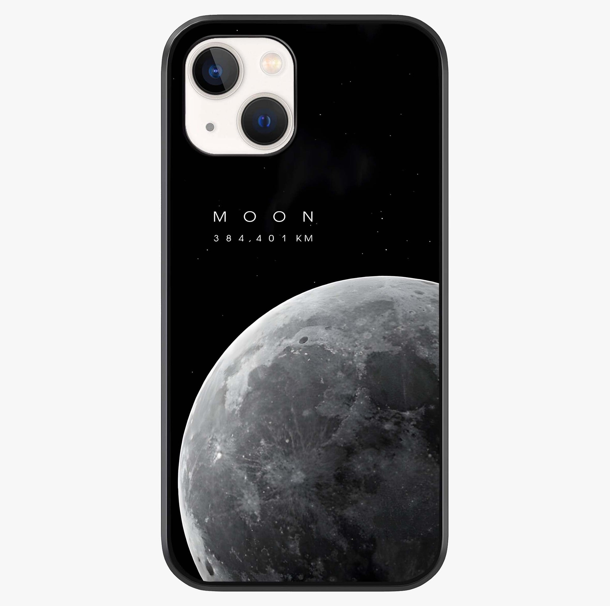 Cosmic Moon Glow Glass Case showing full back design in clean flat view with glossy glass finish.